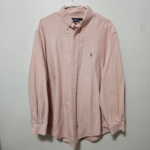 Ralph Lauren Shirt Mens 17 1/2 - 36 Solid Pink Long Sleeve Flesh Horse Button Up